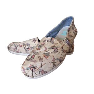 Disney x TOMS Classic Taupe Gus and Jaq Printed Canvas Slip-on Shoes Size 7.5